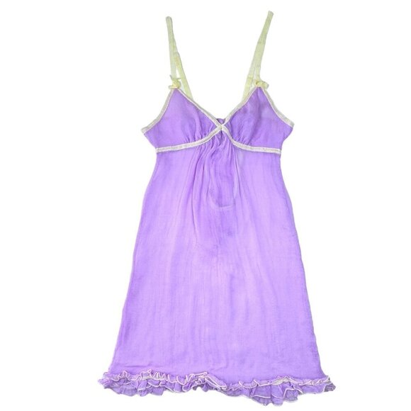 VTG Sophie & Me Babydoll Slip Dress Sz.S Lilac Sheer Silk Bow Ruffles Coquette - Picture 11 of 11